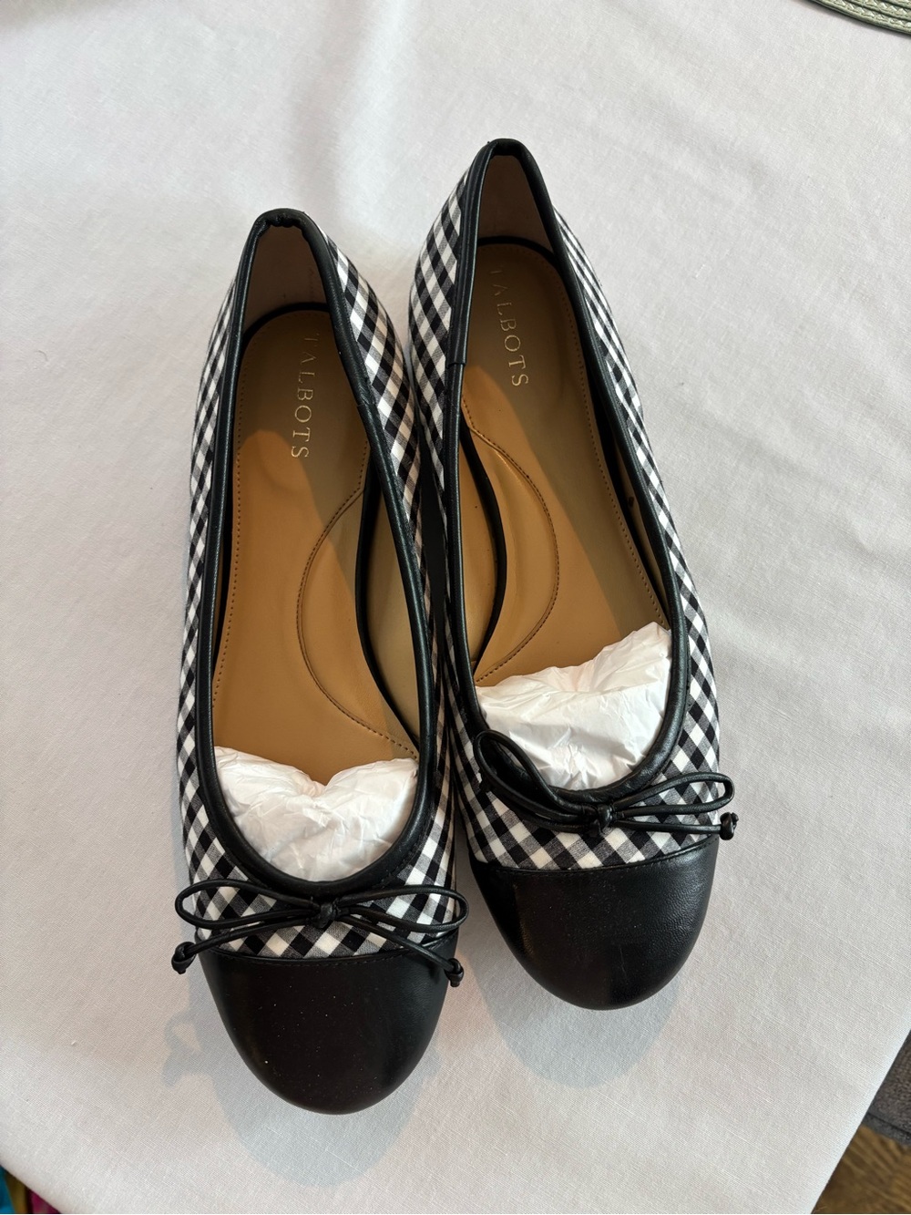 Talbots Black & White Gingham Cap-Toe Ballet Flats